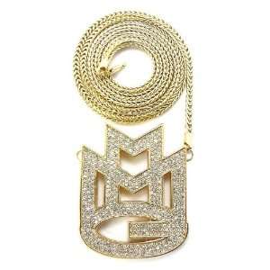 Gold Iced Out MMG Maybach Music Group Pendant with a 36 Inch Franco 