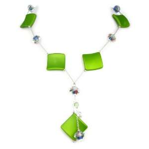 AM6204   Unique Green Necklace with glass beads ( 50cm) plus dropper 