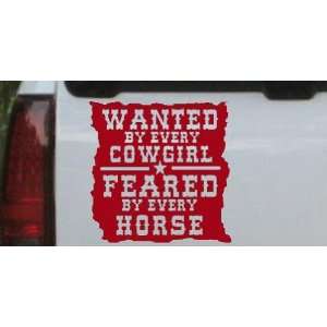 Red 14in X 14.0in    Wanted By Cowgirls Feared By Horses Western Car 