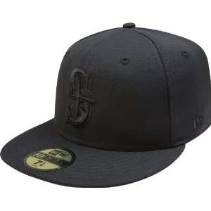  MLB Seattle Mariners Black on Black 59FIFTY Fitted Cap 