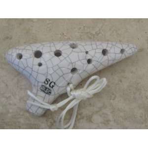   White Ceramic Ocarina w. Crackles Soprano G Arts, Crafts & Sewing