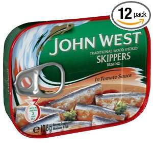 John West Skippers in Tomato Sauce, 3.7 Ounce Cans (Pack of 12 