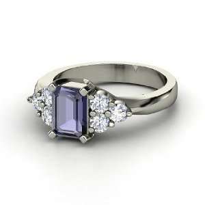   Ring, Emerald Cut Iolite 14K White Gold Ring with Diamond Jewelry