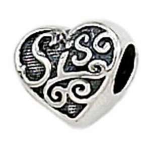   : Zable Sterling Silver Sis Heart Bead Charm BZ 1704: Zable: Jewelry