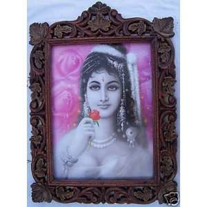 Lady enjoying flower, Poster painting in wood craft frame 