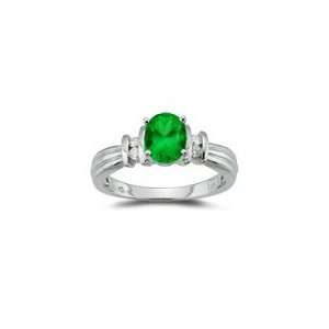  1.30 Cts Diamond & Emerald Ring in 14K White Gold 8.5 