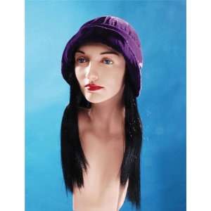  Chic Wig Black Hair & Purple Hat (1 per package) Toys 