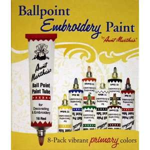 Aunt Marthas Ballpoint 8 Pack Embroidery Paint, Primary 