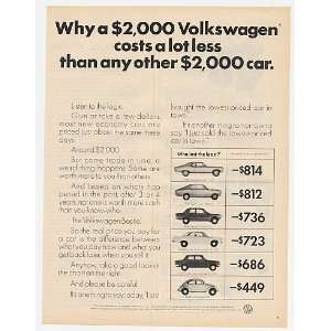  VW Volkswagen Beetle Bug Costs Less Print Ad (20797)
