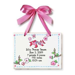  Birth Certificate Hand Painted Tile   Pink Pagoda: Baby