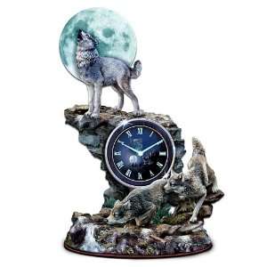 The Hour Of Twilight Wolf Tabletop Clock With Glow In The Dark Feature 
