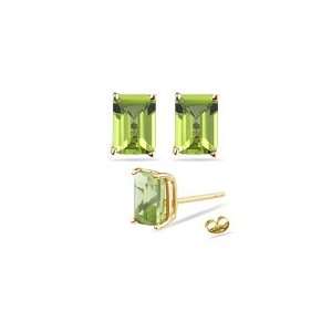  3.33 Cts Peridot Stud Earrings in 14K Yellow Gold: Jewelry