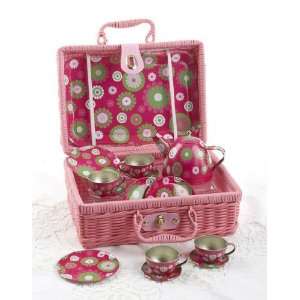  Delton Childrens Tin Tea Set with Daisies on Pink Toys 