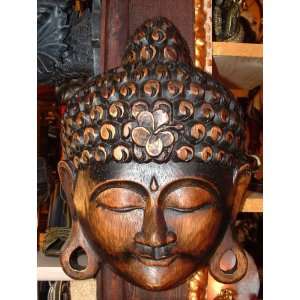  Wooden Medicine Buddha Wall Mask 13h X 9l: Home 