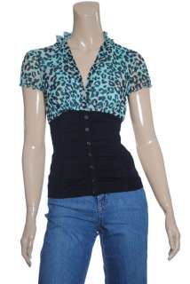 NEW INC Puff Sleeve Silk Leopard 2FER Blouse Sz 14 $70  