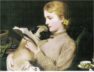1879 Vintage VICTORIAN Lady PUG *CANVAS* Art ~ LARGE  
