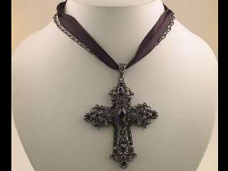 Black Diamond Color Crystal Gothic Cross Necklace s0478  