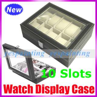 10 Slot PU Leather Watch Display Case Box Jewelry Storage Organizer 10 