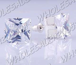 18Pairs 6Color Square 12MM Silver CZ Earring Studs FREE  