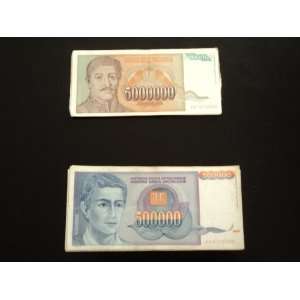  Yugoslavia Banknotes 500,000 Dinara and 5,000,000 Dinara 