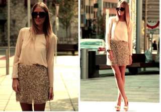 Zara gold sequin beads skirt AS SEEN ON BLOGGERS new with tag size M 