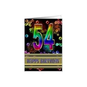 54th Birthday with fireworks and rainbow bubbles Card 