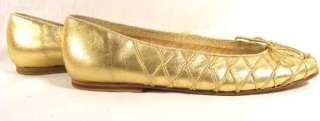 STUART WEITZMAN *NEW* GOLD BALLET FLATS 6.5M with BOWS Womens Shoes 