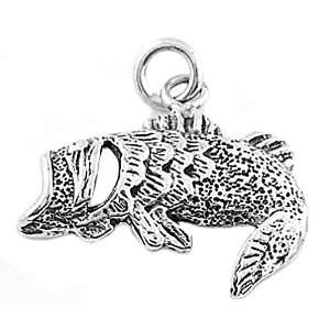    Sterling Silver One Sided Open Mouth Bass Fish Charm: Jewelry
