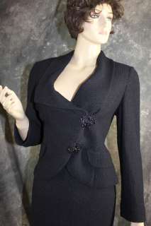 Knit black crystals shimmer skirt suit jacket blazer St John Evening 