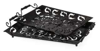 Pair Wrought Iron Serving Trays Cutout Leaf Pattern  