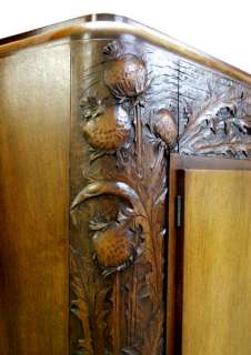 1263 Rare Walnut Art Nouveau Credenza w/Floral Carving  
