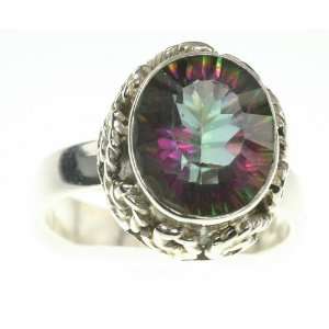   Silver RAINBOW MYSTIC TOPAZ CZ Ring, Size 7.75, 7.62g Jewelry