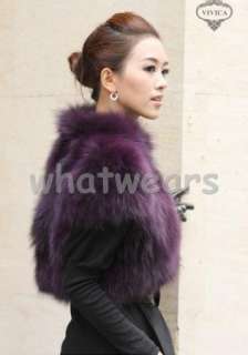 Womens Luxury Fox Fur Shawl Waistcoat Vest 6 Colors Purple P08  