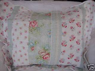 SHABBY BEACH COTTAGE CHIC PINK AQUA WHIMSY ROSES QUILT STANDARD PILLOW 