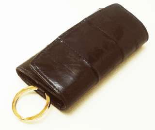 EEL SKIN LEATHER KEY CASE HOLDER CHAIN PURSE in BROWN  