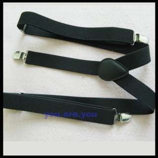 New Y back Clip Braces Elastic Unisex Mens Suspenders Black  
