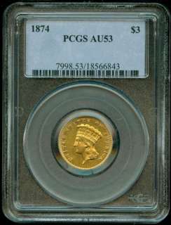 1874 P~PCGS~AU53~ONLY 41,800 MINTED~LOOKS BU~  