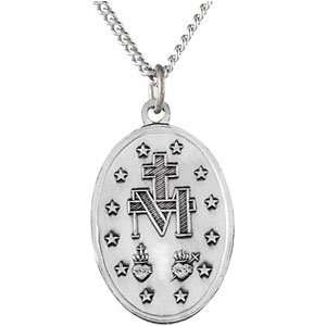   Silver 23.00X16.00 MM Miraculous Medal W/ 18 Inch Chain Jewelry