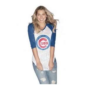  Chicago Cubs Ladies Burnout Raglan Shirt: Sports 