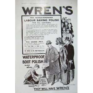  1908 Advert Wrens Waterproof Boot Polish Black Brown
