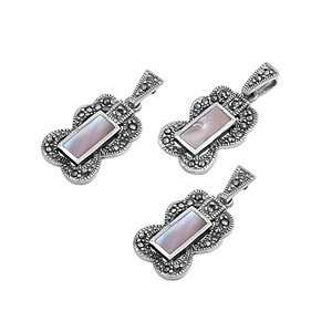 Sterling Silver Marcasite Pendant and Earrings Set   Rectangle Shape 