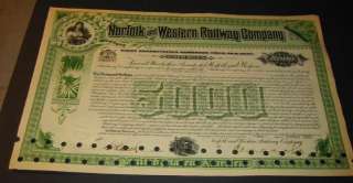 1929 Norfolk Western RAILWAY   GOLD BOND   Certificate  