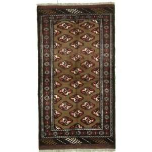  39 x 70 Brown Persian Hand Knotted Wool Shiraz Rug 