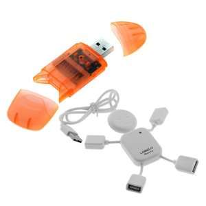 GTMax High Speed USB 2.0 4 Port Hub Mini Man + Orange USB Memory Card 