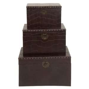    Antique Wooden and Faux Leather Storage Trunks: Home & Kitchen