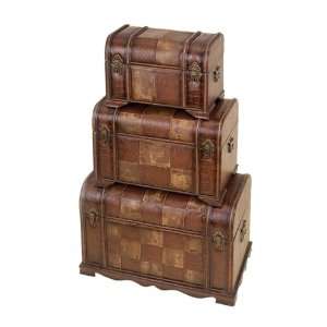   of Three Unique Wood and Faux Leather Storage Trunks: Home & Kitchen