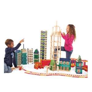   Wooden 200 Piece Building Blocks Set, in Cool Colors: Toys & Games