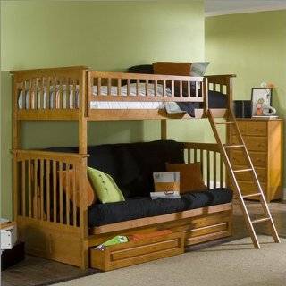   Over Futon Bunk Bed with Wood Futon Frame and Drawers in Caramel Latte