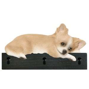  Fawn Long Hair Chihuahua Dog Figurine Key Ring and Leash 