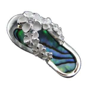  925 Silver Abalone Paua Slipper Pendant Hawaiian Jewelry 